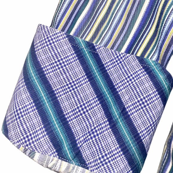 Thomas Dean Striped Flip Cuff Button Front Shirt - Picture 7 of 10